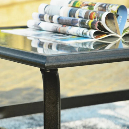 Patio Garden Wicker H18.91' Table with Tempered Glass Top