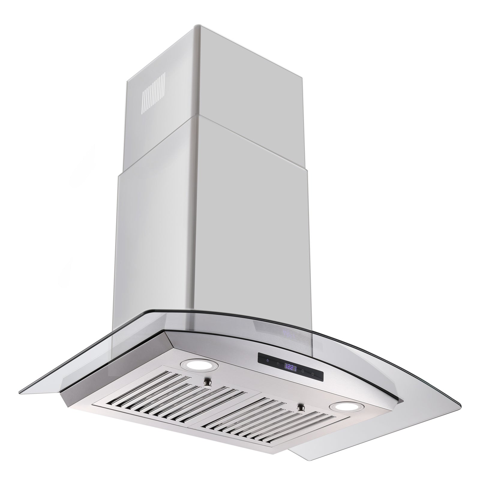 30-inch wall mounted range hood with stainless steel baffle filter box and glass chimney