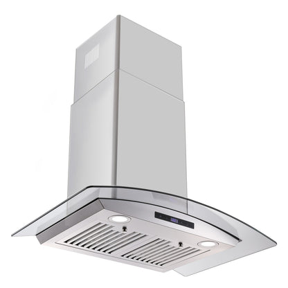 30-inch wall mounted range hood with stainless steel baffle filter box and glass chimney
