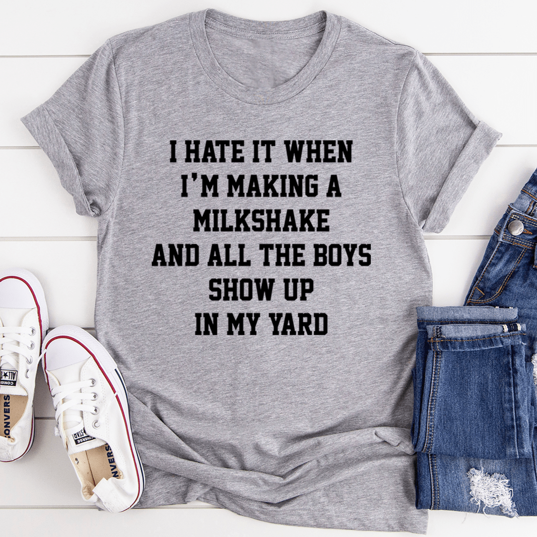 Heather gray short-sleeve T-shirt with black yard-quote slogan print