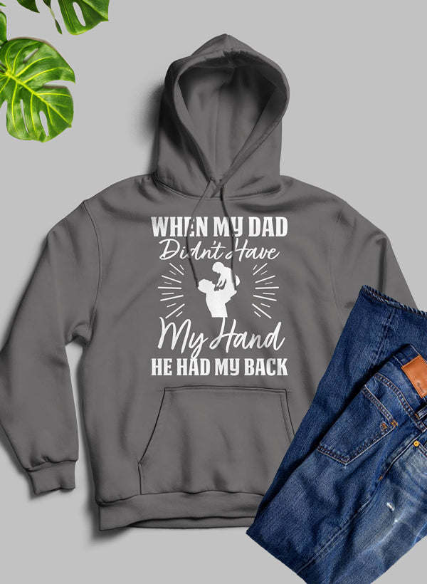 Dark gray hoodie with drawstring hood and front kangaroo-pocket graphic