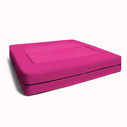Fuchsia microsuede modular kids ottoman with cushioned top and black trim