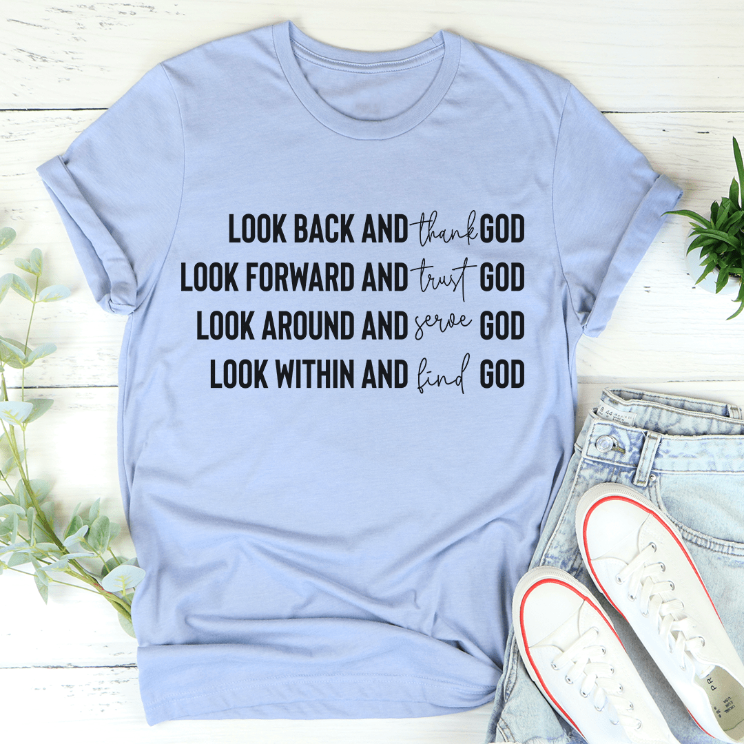 Light blue T-shirt with inspirational quote typography on the front