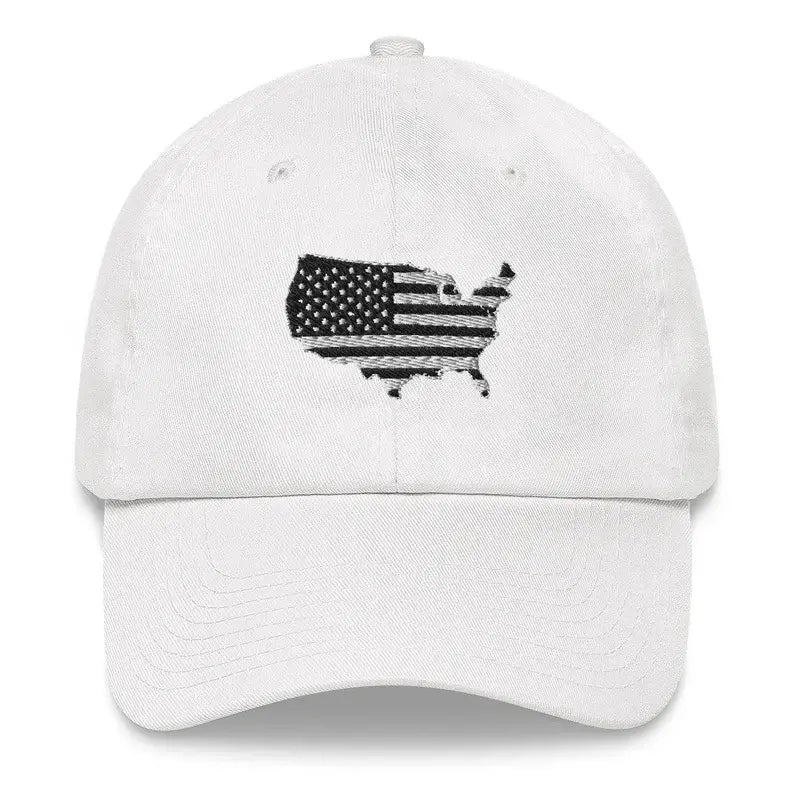 White baseball cap with US flag state graphic on front