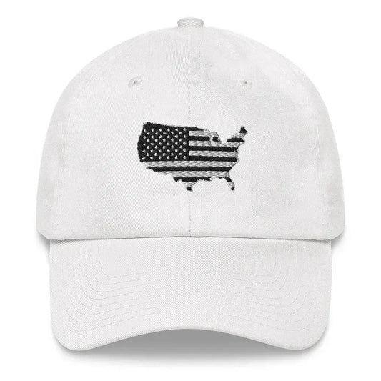 White baseball cap with US flag state graphic on front