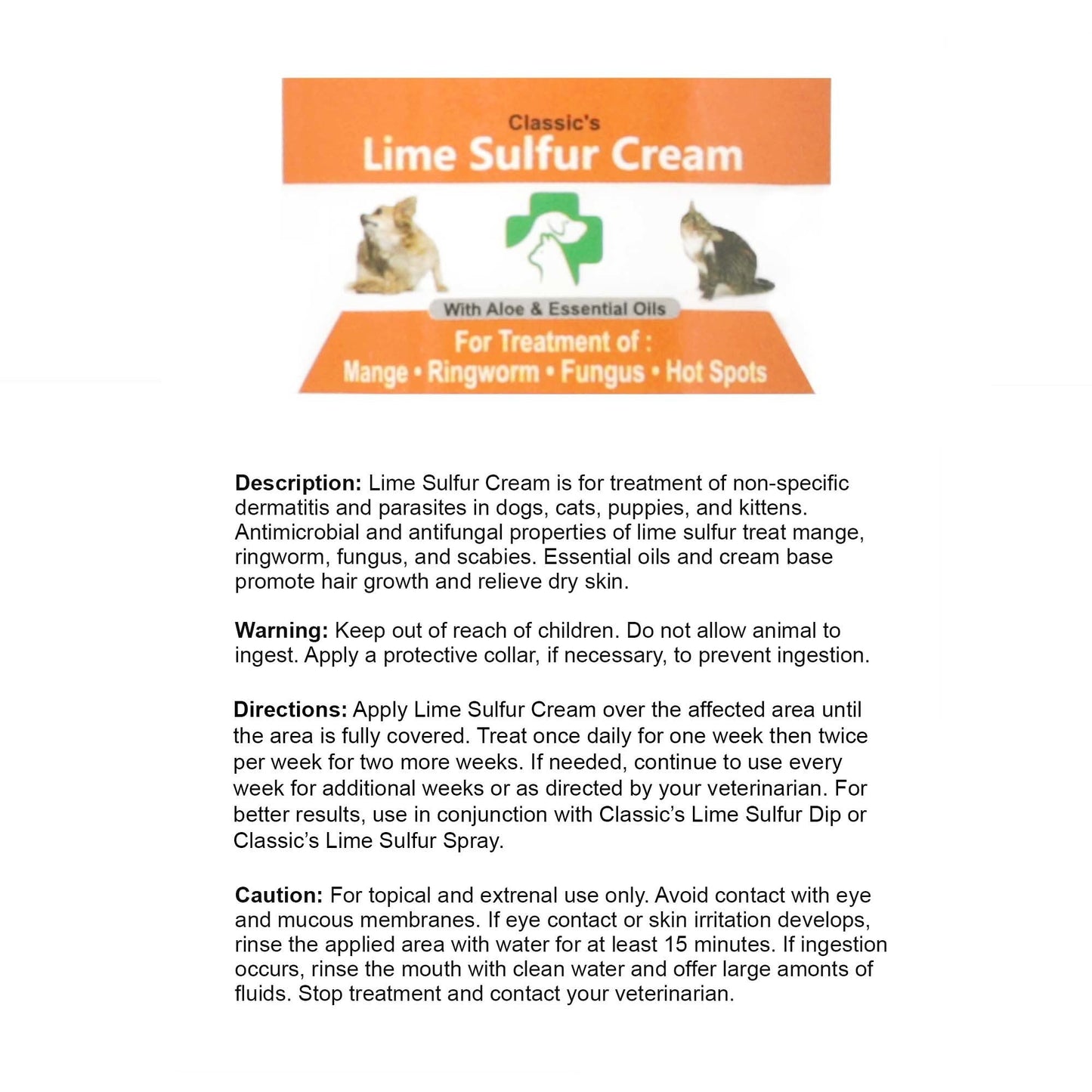 Lime Sulfur Cream label card with orange header and usage directions text