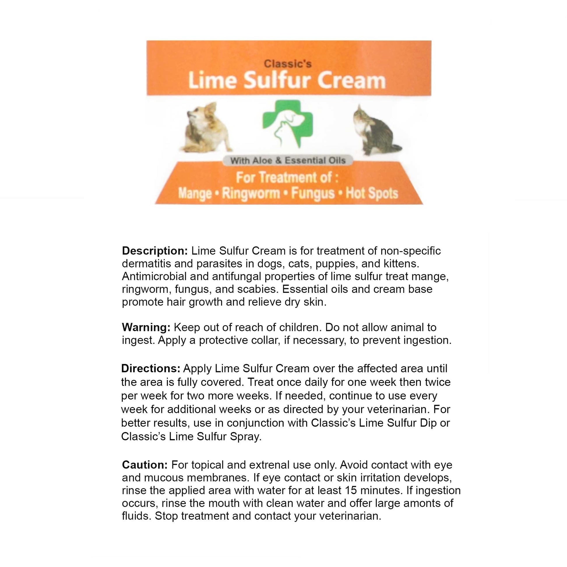 Lime Sulfur Cream label card with orange header and usage directions text
