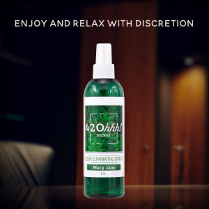 Close-up odor remover spray bottle, green with white pump; Mary Jane scent.