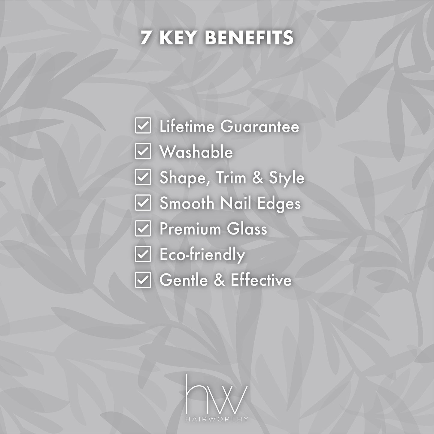 Key benefits for glass nail file: lifetime guarantee, washable, smooth edges
