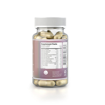 Hair growth supplement capsules bottle back label with supplement facts