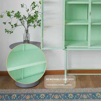 Modern Solid Color Matte Glass Storage Cabinet with Adjustable Shelves
