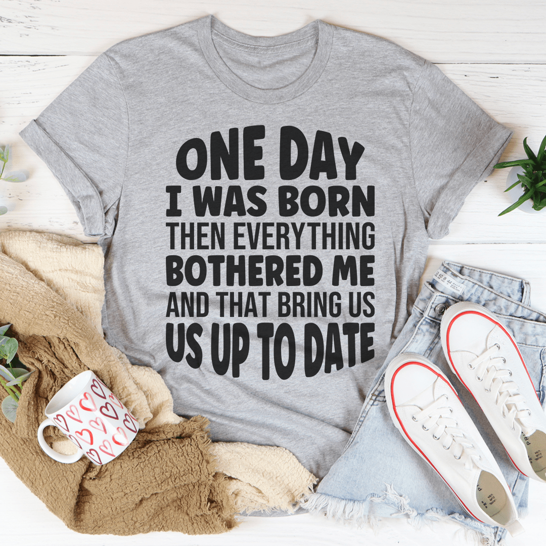 Athletic heather gray T-shirt, crew neck, bold "ONE DAY..." text graphic