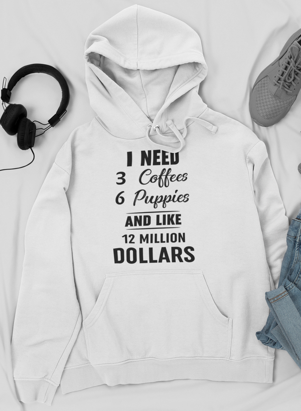 White hoodie sweatshirt with front text graphic and kangaroo pocket