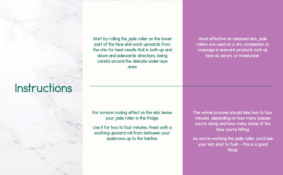 Jade facial roller instruction card with care steps