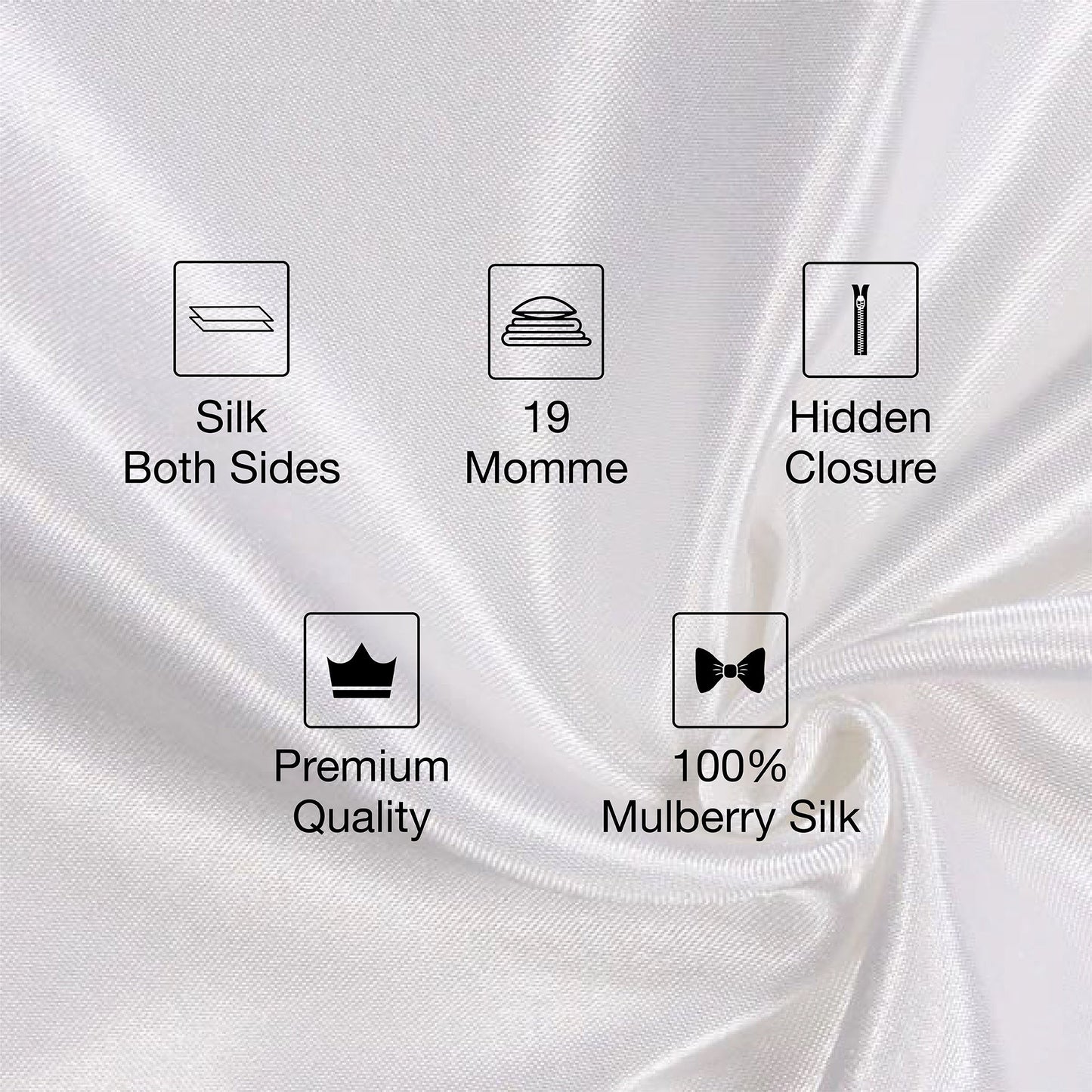 Close-up white mulberry silk pillowcase fabric with glossy texture