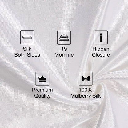 Close-up white mulberry silk pillowcase fabric with glossy texture