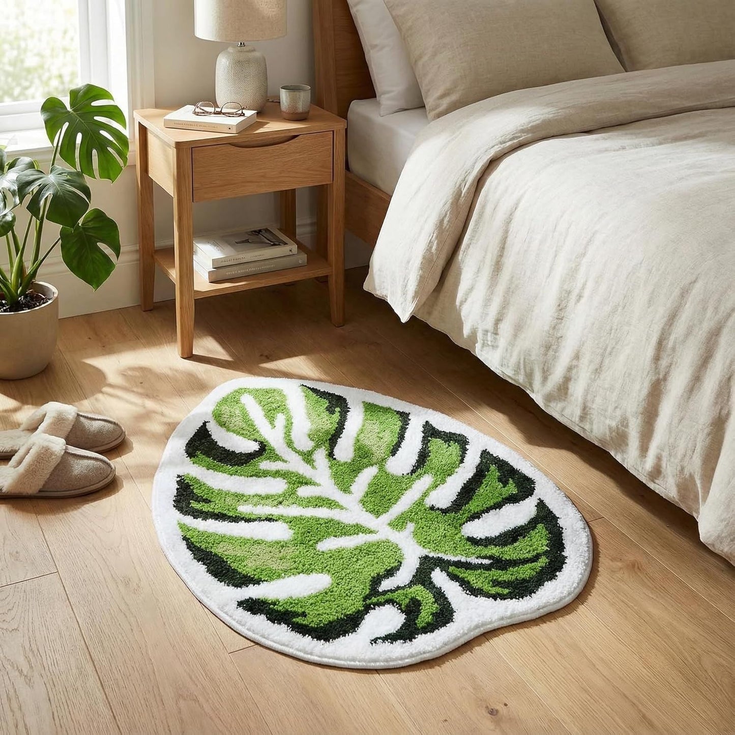 Leaf Bath Mat - Soft, Green MonsteraNon-Slip Leaves Rug, Tropical Flower Bath Mat for Bathroom, Plush & Machine Washable, Fun Bathroom Rugs, 19.6x39.3 Inches (Green Monstera, 40 x 20 in)