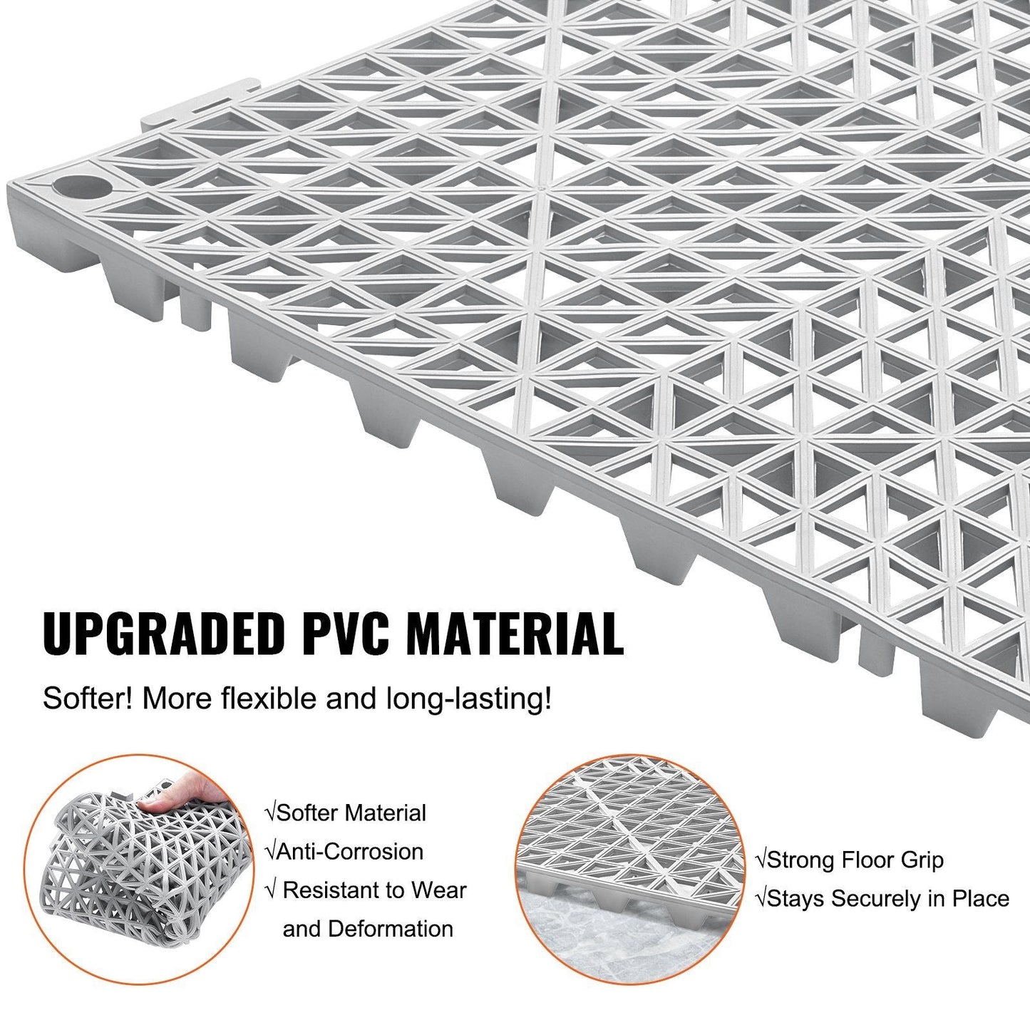 VEVOR Interlocking Tile 50PCS Gray, Drainage Tiles 12" x 12" Splicing, PVC Interlocking Drainage Floor Tiles, Non-Slip Drainage Holes for Restroom, Bathroom, Kitchen, Pool, Wet Areas