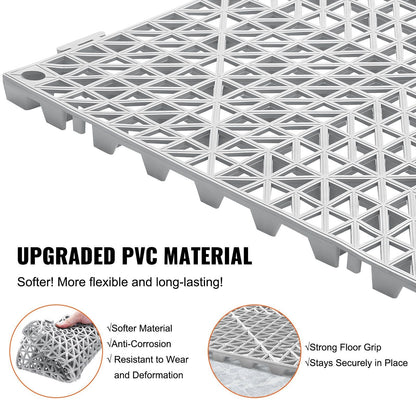 VEVOR Interlocking Tile 50PCS Gray, Drainage Tiles 12" x 12" Splicing, PVC Interlocking Drainage Floor Tiles, Non-Slip Drainage Holes for Restroom, Bathroom, Kitchen, Pool, Wet Areas
