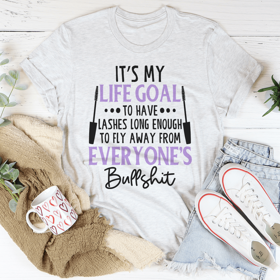 Heather gray short-sleeve t-shirt with “It's My Life Goal” graphic text
