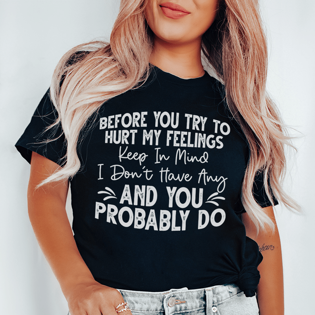 Crew-neck black T-shirt with bold white and cursive quote graphic on the front