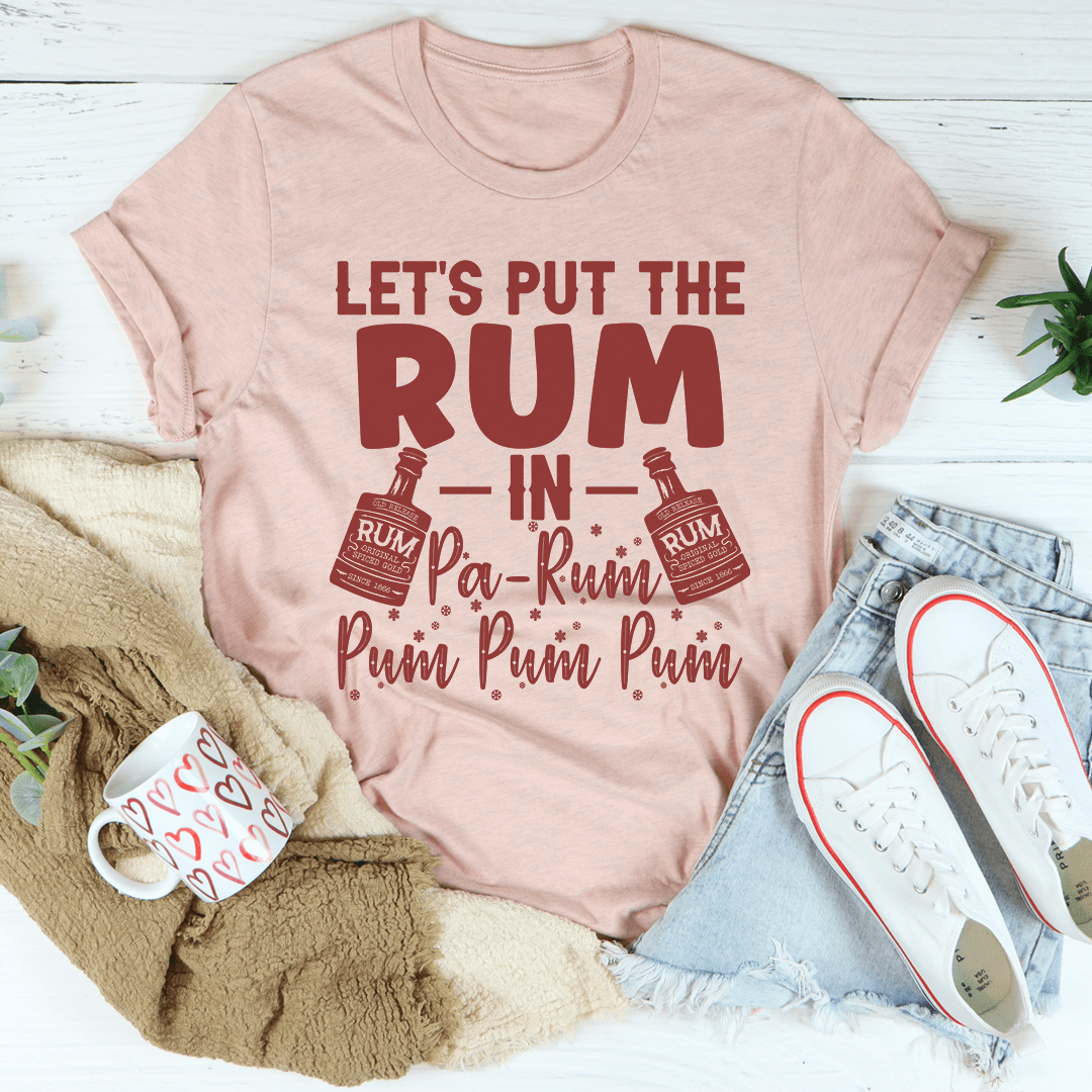 Blush pink T-shirt with 'LET'S PUT THE RUM' front graphic and Pa-Rum print