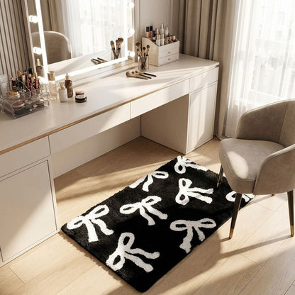 Bow Coquette Cute Bath Mat (20 X 32 Inch) – Non-Slip Absorbent Bathroom Rug For Vanity, Shower, Bedroom & Kitchen | Perfect Christmas Holiday Decor & Gift