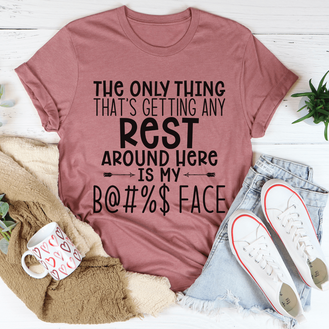 Mauve T-shirt with crew neck and large 'REST' graphic print