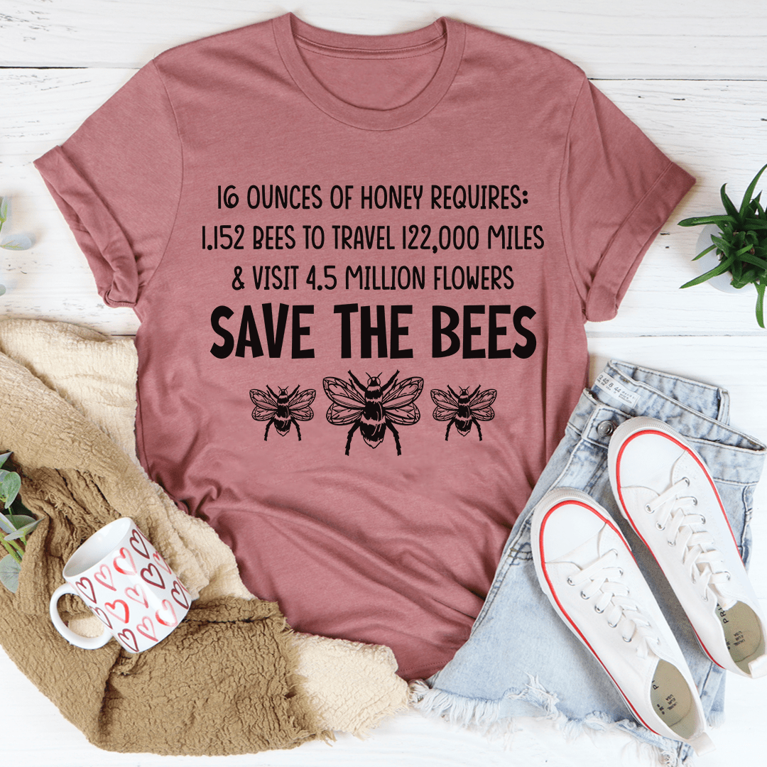 Mauve short-sleeve t-shirt with bee slogan and honey quote graphic