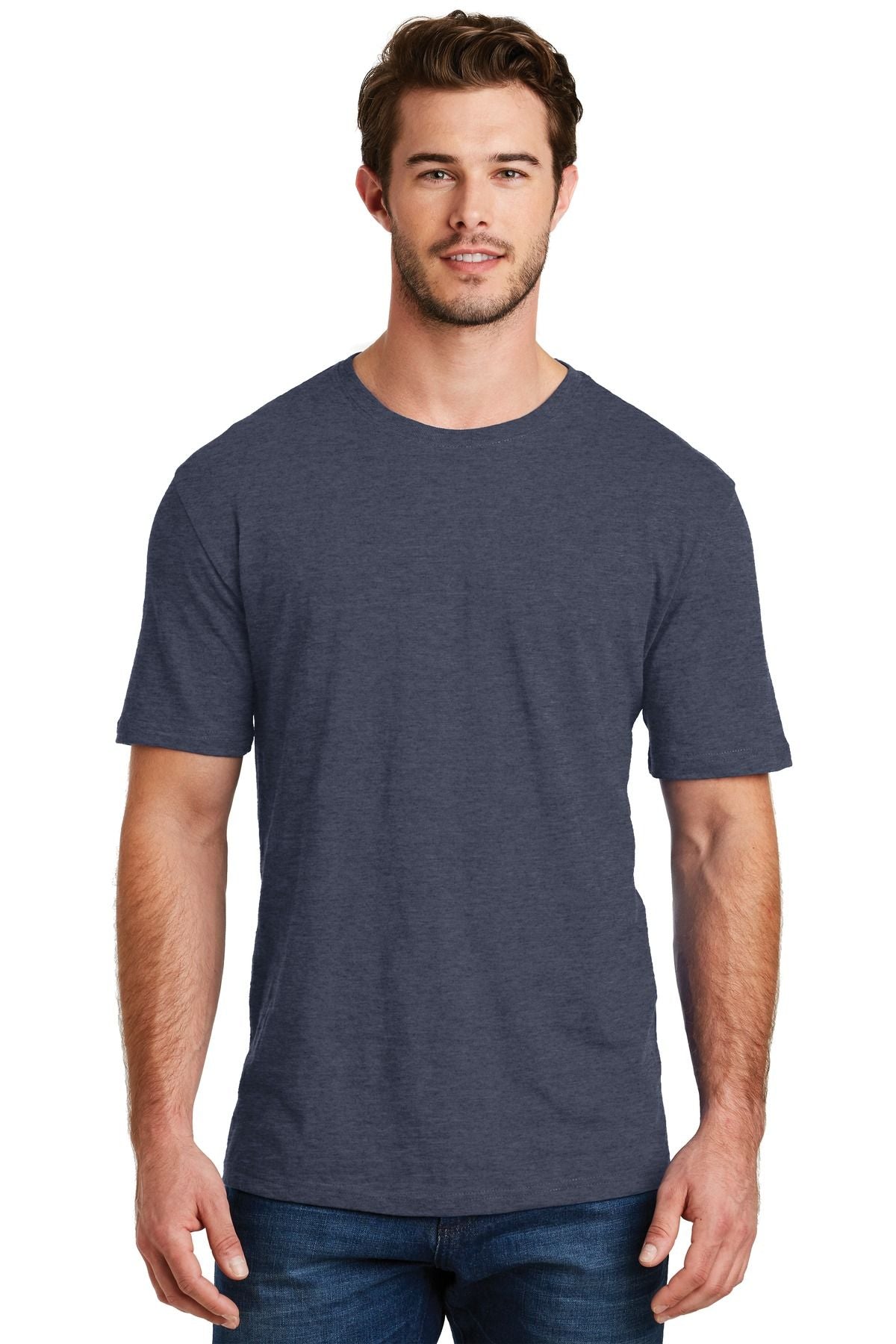 Heathered navy crew-neck short-sleeve T-shirt with a straight hem.