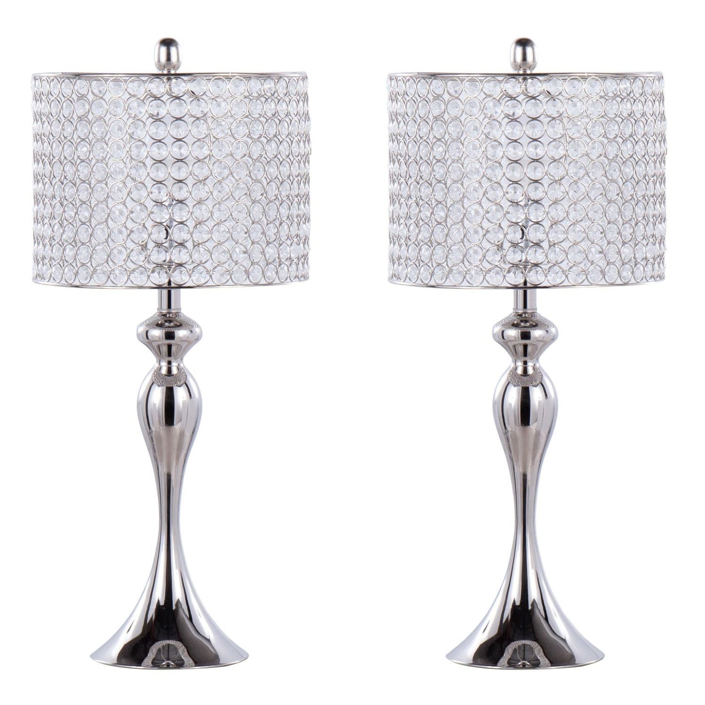 Ashland 27" Contemporary Metal Table Lamp in Polished Nickel with Round Clear K9 Crystal Beads and Polished Nickel Shade from Grandview Gallery by - Set of 2