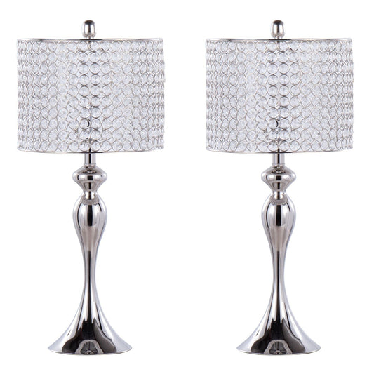 Ashland 27" Contemporary Metal Table Lamp in Polished Nickel with Round Clear K9 Crystal Beads and Polished Nickel Shade from Grandview Gallery by - Set of 2