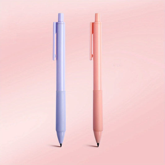 Two Morandi color retractable pens, light blue and peach, black tips