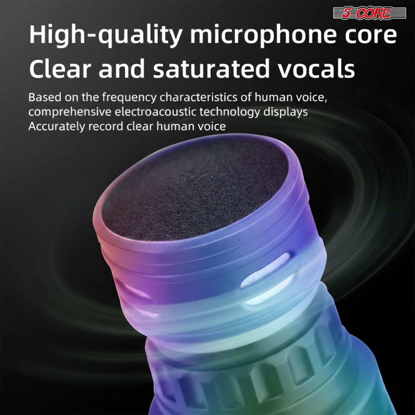 5 Core Microphone Wireless Karaoke Singing Mic Rechargeable Microfono w Lights