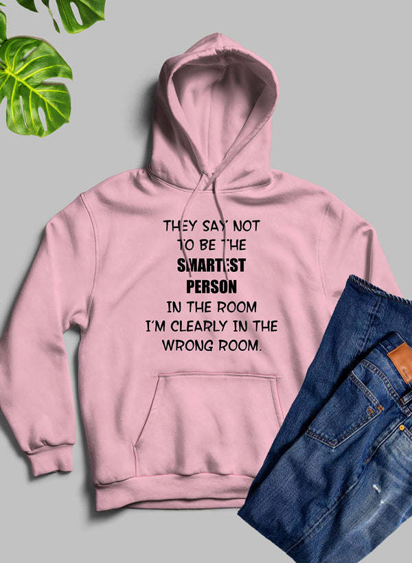 Mauve hoodie with hood, front pocket, and bold quote graphic on chest.