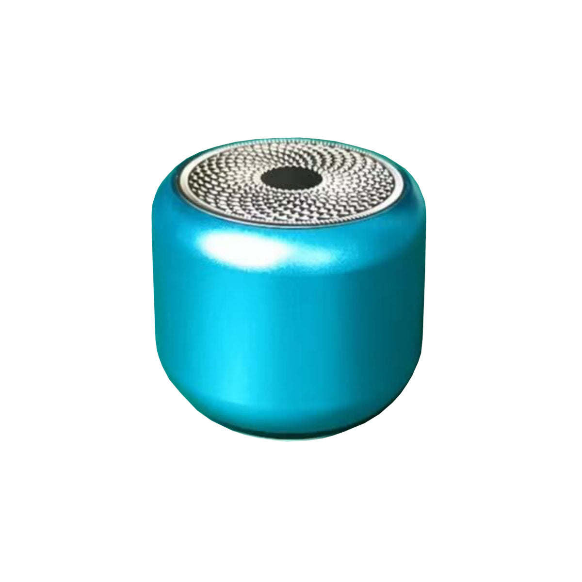 Pocket Bluetooth speaker, turquoise blue cylinder with metal speaker grille on top