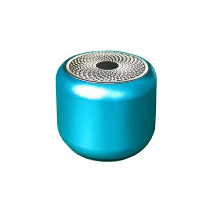Pocket Bluetooth speaker, turquoise blue cylinder with metal speaker grille on top