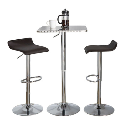 Bistro Square-Ale Contemporary Adjustable Bar Set in Silver and Chrome Metal with Brown PVC and Oval Footrest by - 3 Piece