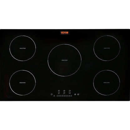 VEVOR Electric Cooktop, 5 Burners, 36'' Induction Stove Top, Built-in Magnetic Cooktop 9200W, 9 Heating Level Multifunctional Burner, LED Touch Screen w/ Child Lock & Over-Temperature Protection