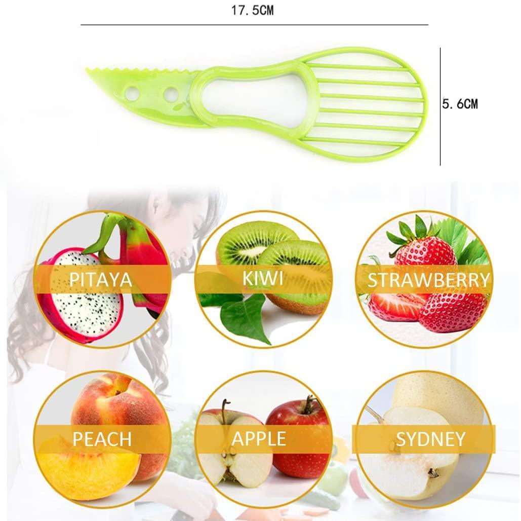 Green avocado cutting slicer tool, 17.5 cm length, ridged comb blade