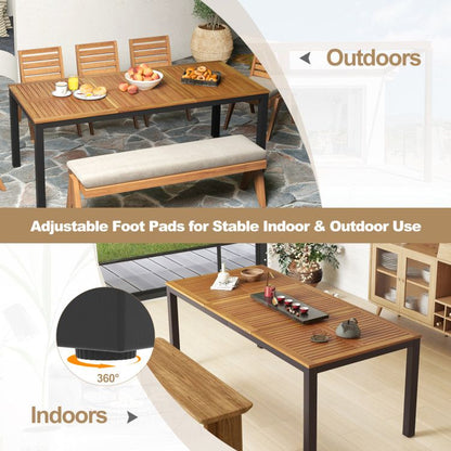 8-Person Outdoor Dining Table 79 Inch Acacia Wood Patio Table with Umbrella Hole