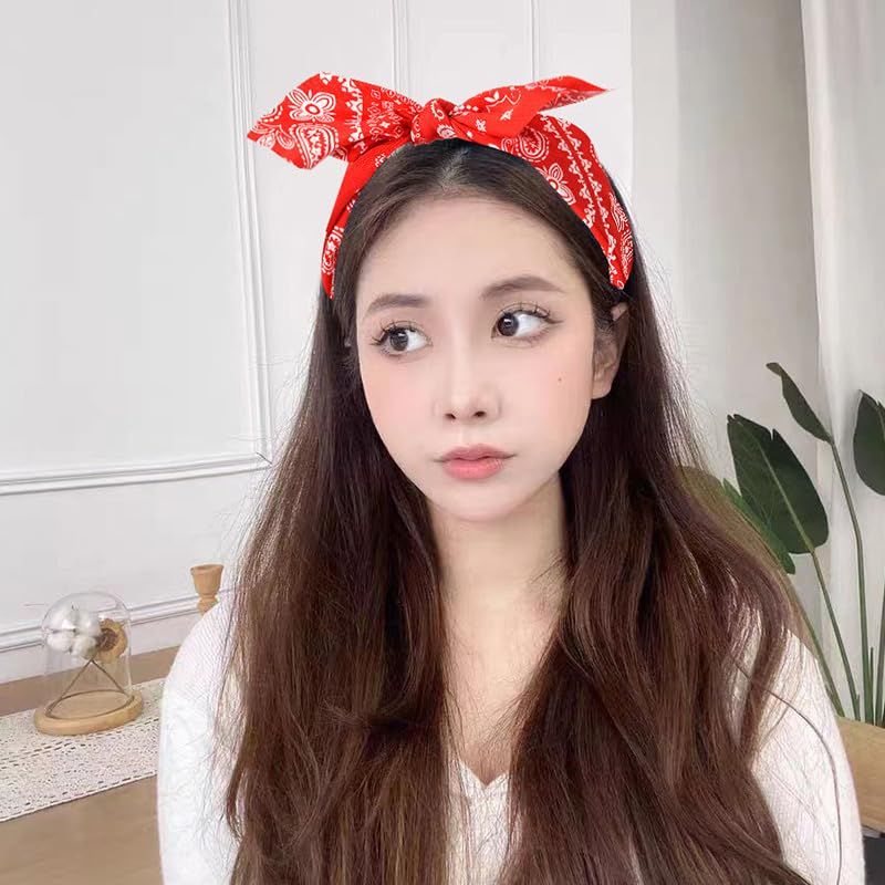 Bandana Headbands with Knotted Bow and Rabbit Ear Design for Women and Girls - Black Bowknot Hairband Accessories