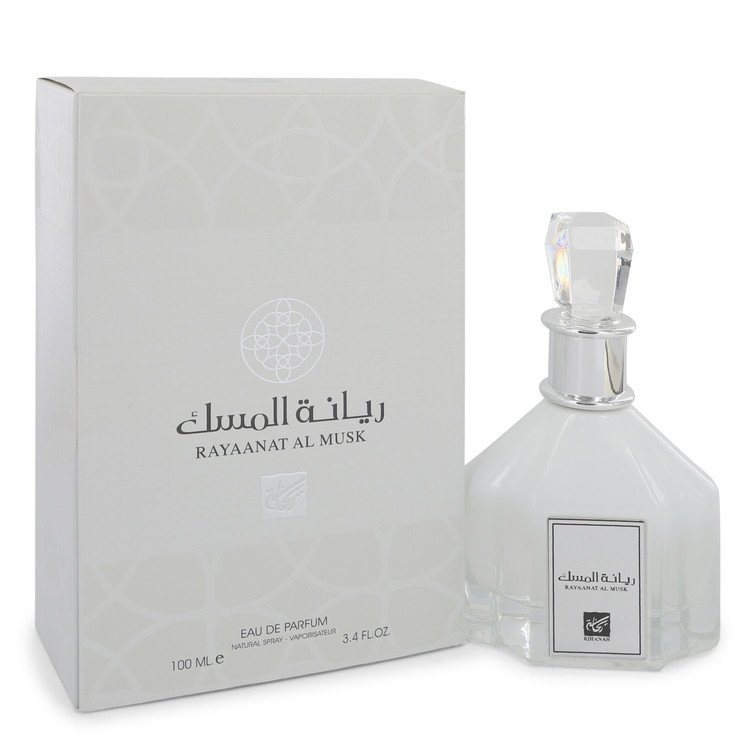 Rihanah Rayaanat Al Musk eau de parfum spray, unisex, 3.4 oz bottle and box