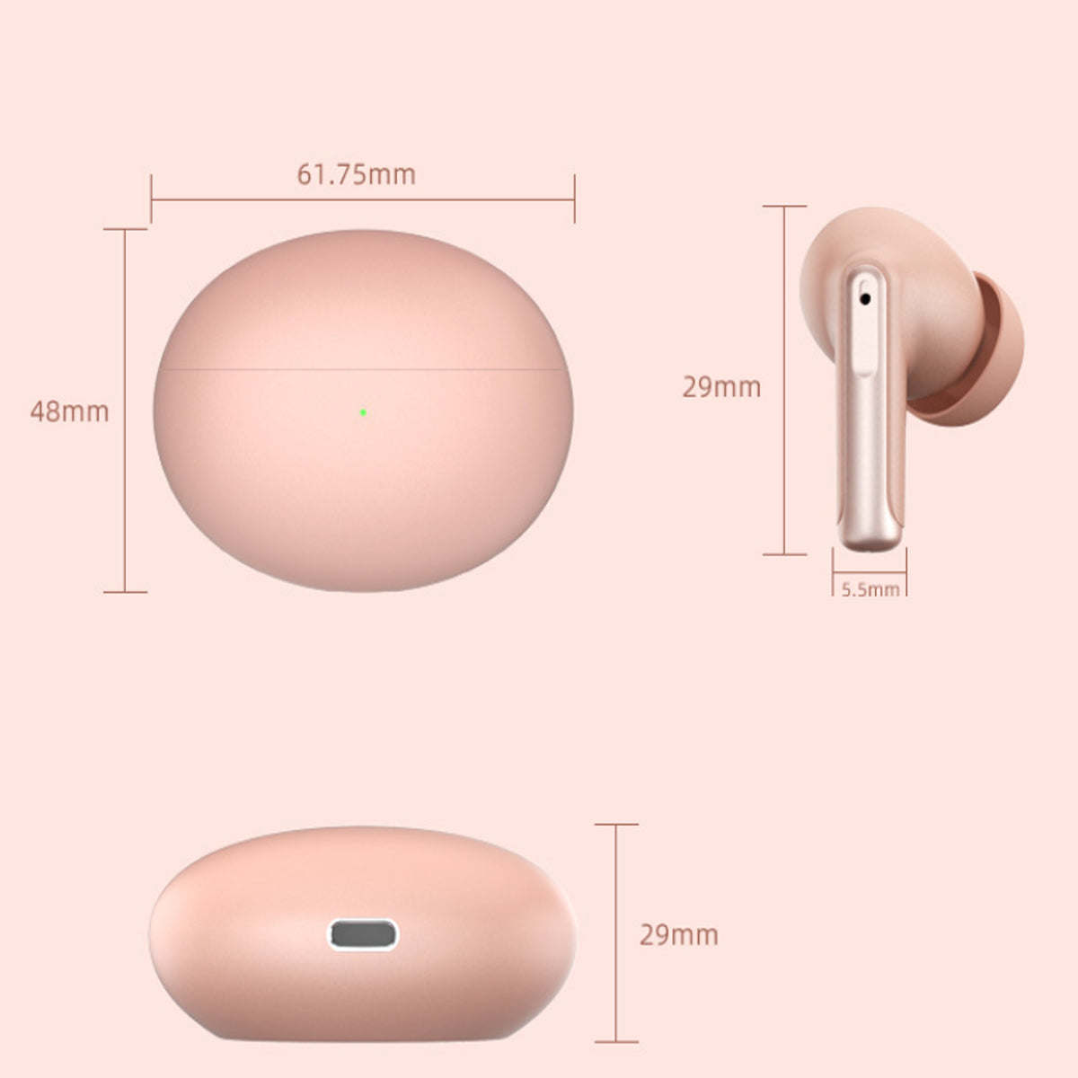 ClarityPLUS wireless earbuds in pearl pink charging case with two earbuds