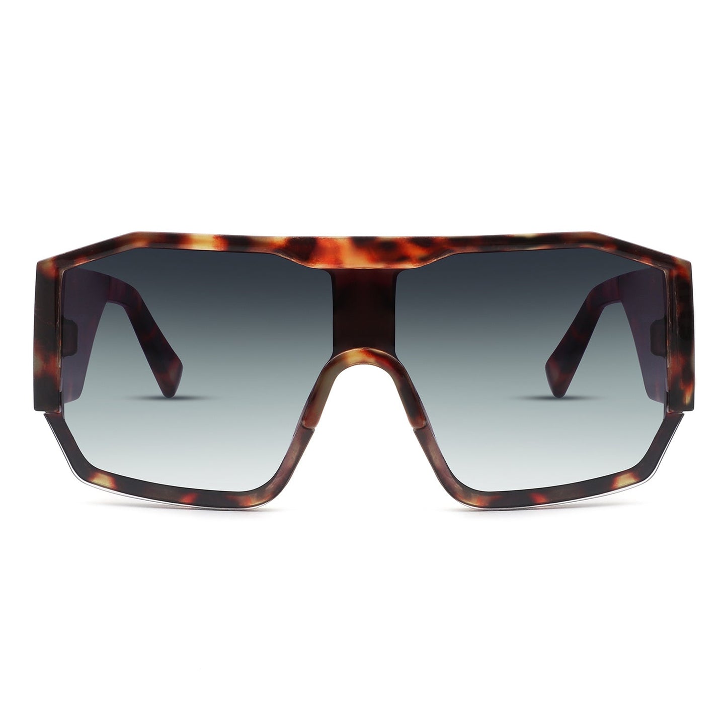 Oversize square aviator sunglasses with tortoise patterned frame and dark tinted lenses