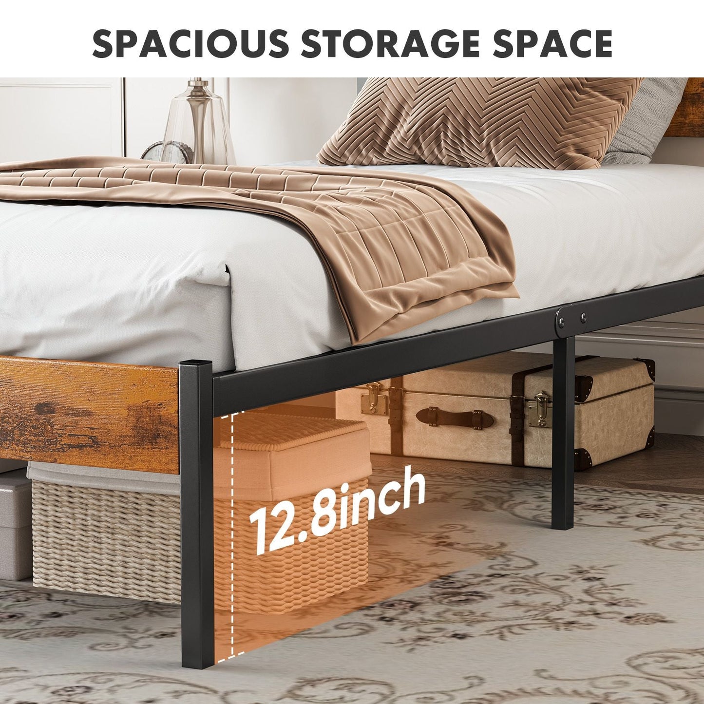 Metal Platform Bed Frame - Mattress Foundation with Headboard and and Footboard, No Box Spring Needed with 800LBS Sturdy Wooden Slats Support