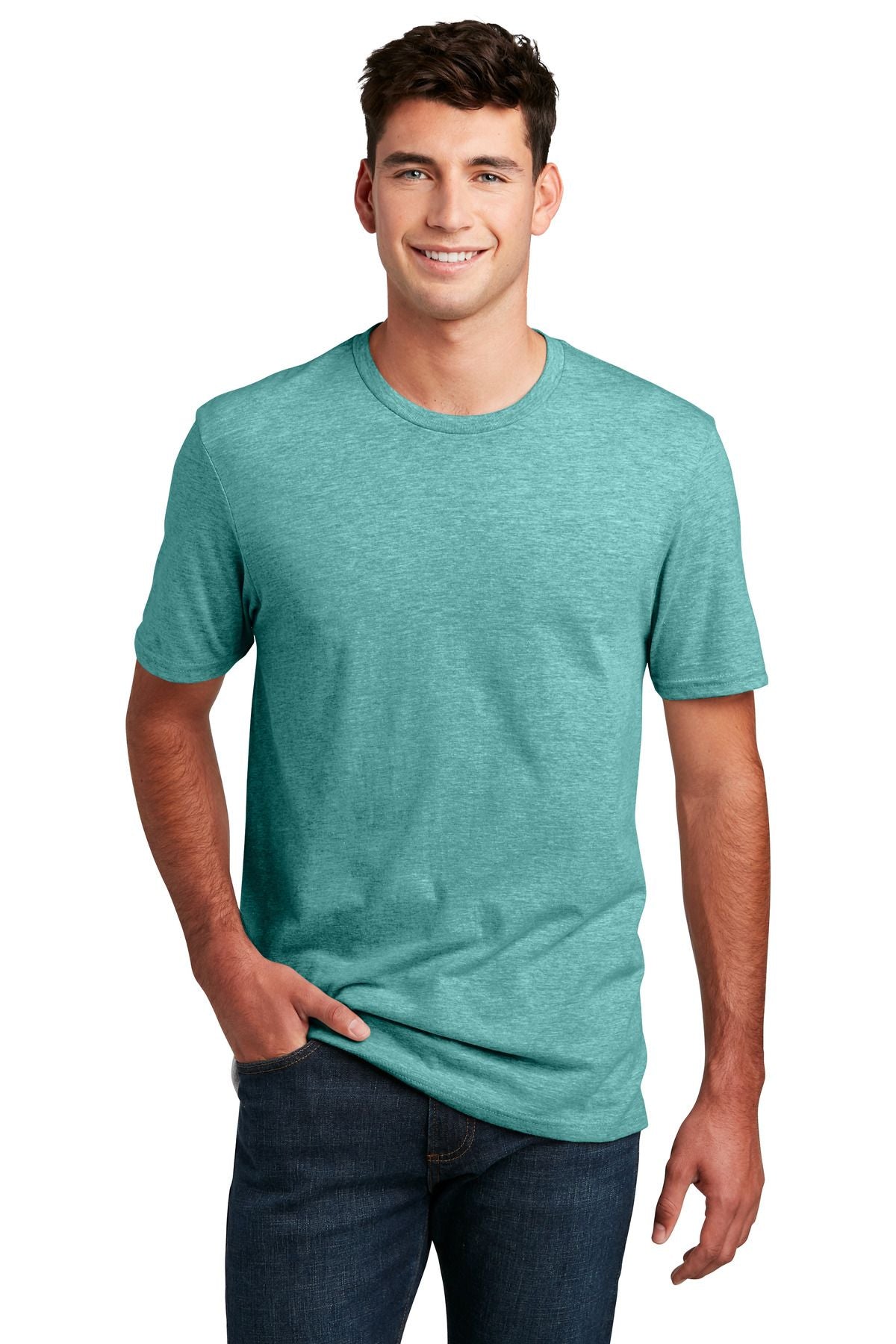 Heather teal CVC tee, crew neck short-sleeve