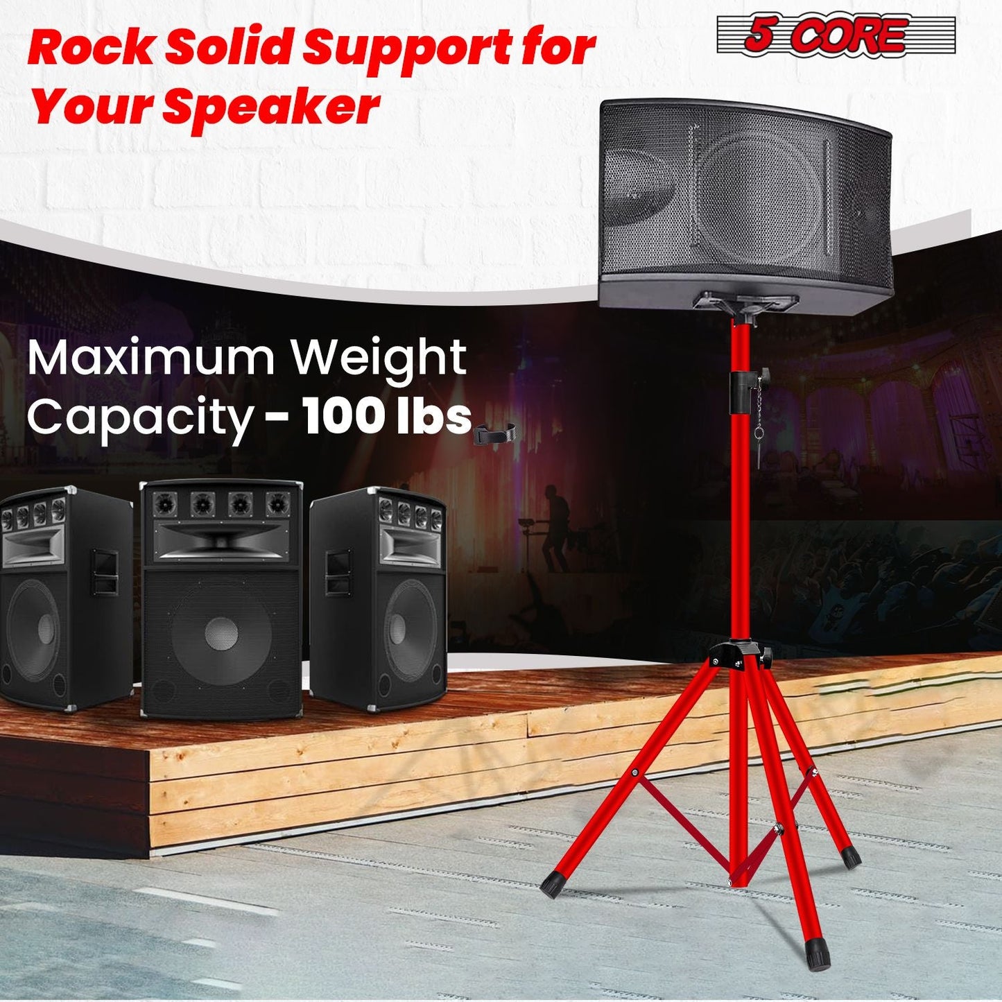 5 Core Speaker Stand Tripod Floor Tall Adjustable Up to 72 Inch DJ Studio Monitor Stands Pole Mount - SS ECO 1PK WOB