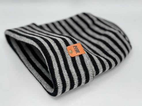 HAAKWEAR Theta Stitch RORO Cuffed Beanie (Patent Pending Design)-Gray/Black, Made in USA