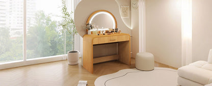 39" Makeup Vanity Table with Mirror Touch Screen Lighted Mirror, Dressing Table with Drawer for Bedroom, Natural